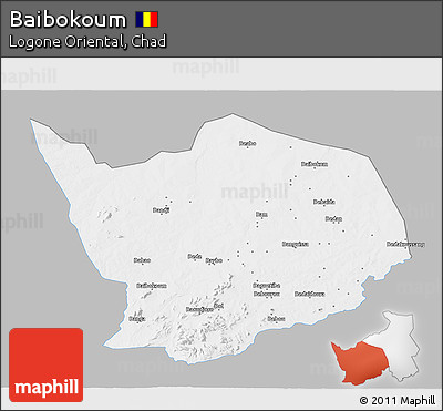 Gray 3D Map of Baibokoum, single color outside