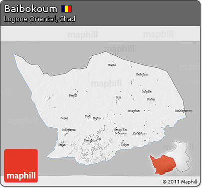 Gray 3D Map of Baibokoum, single color outside