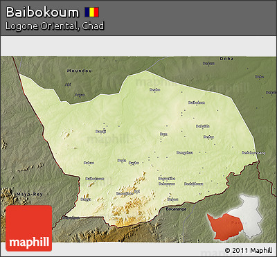 Physical 3D Map of Baibokoum, darken