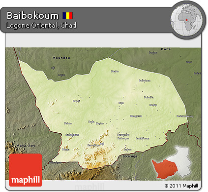 Physical 3D Map of Baibokoum, darken
