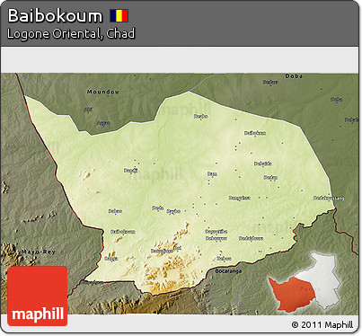 Physical 3D Map of Baibokoum, darken