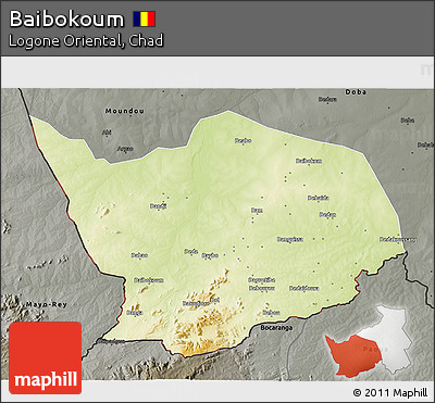 Physical 3D Map of Baibokoum, darken, semi-desaturated