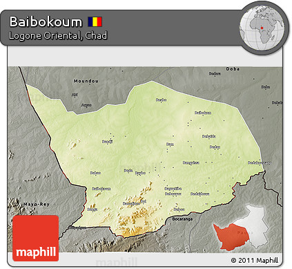 Physical 3D Map of Baibokoum, darken, semi-desaturated