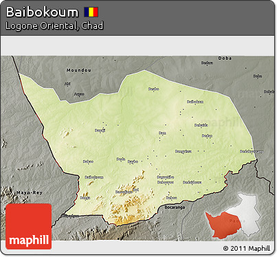 Physical 3D Map of Baibokoum, darken, semi-desaturated