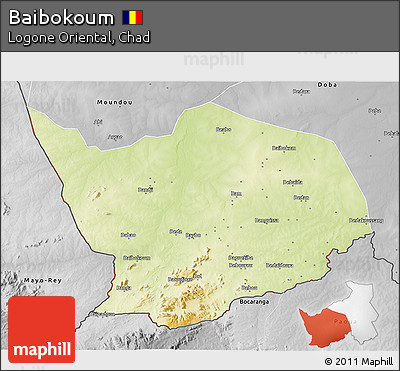 Physical 3D Map of Baibokoum, desaturated
