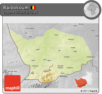 Physical 3D Map of Baibokoum, desaturated