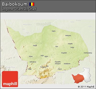 Physical 3D Map of Baibokoum, lighten
