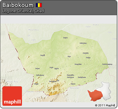 Physical 3D Map of Baibokoum, lighten