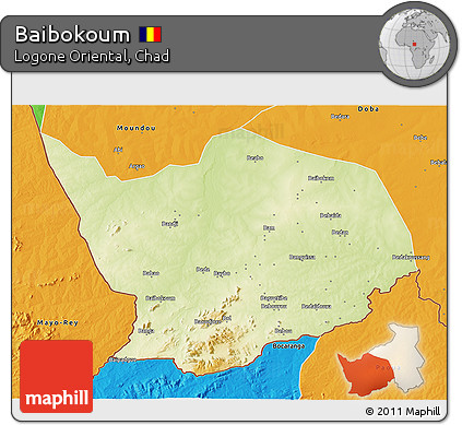 Physical 3D Map of Baibokoum, political outside