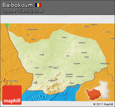 Physical 3D Map of Baibokoum, political outside