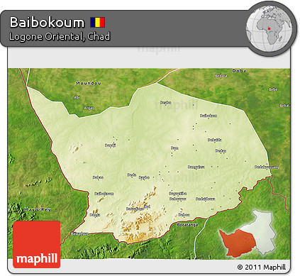 Physical 3D Map of Baibokoum, satellite outside