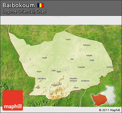 Physical 3D Map of Baibokoum, satellite outside