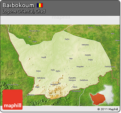 Physical 3D Map of Baibokoum, satellite outside