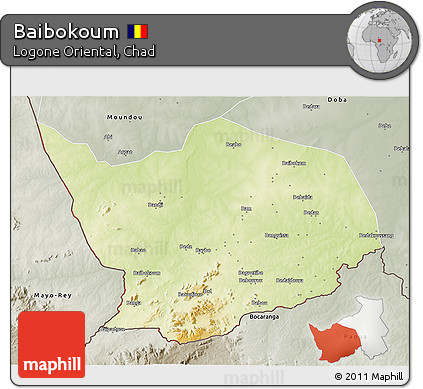 Physical 3D Map of Baibokoum, semi-desaturated