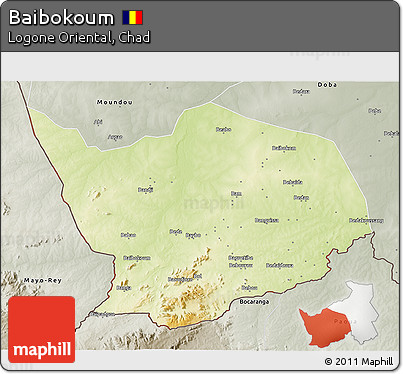 Physical 3D Map of Baibokoum, semi-desaturated