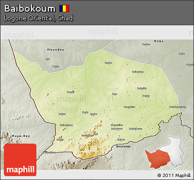 Physical 3D Map of Baibokoum, semi-desaturated