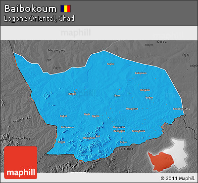 Political 3D Map of Baibokoum, darken, desaturated
