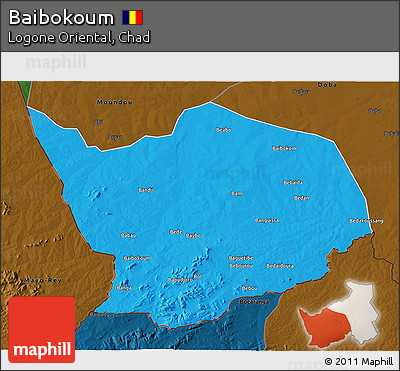 Political 3D Map of Baibokoum, darken