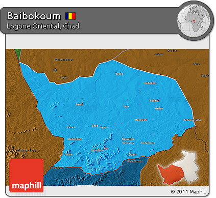 Political 3D Map of Baibokoum, darken