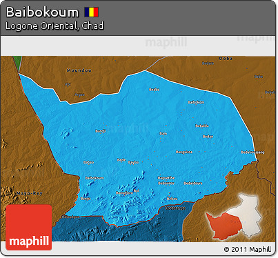 Political 3D Map of Baibokoum, darken
