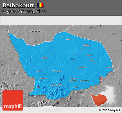 Political 3D Map of Baibokoum, desaturated