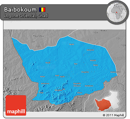 Political 3D Map of Baibokoum, desaturated