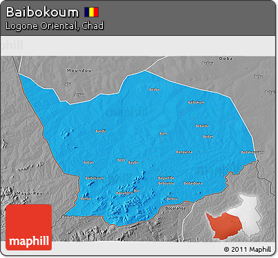 Political 3D Map of Baibokoum, desaturated