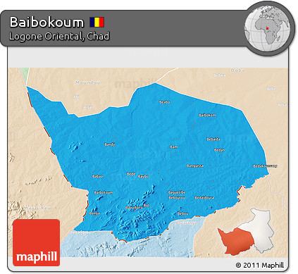 Political 3D Map of Baibokoum, lighten