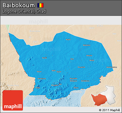 Political 3D Map of Baibokoum, lighten