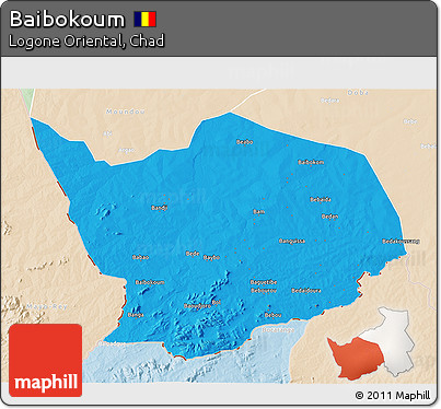 Political 3D Map of Baibokoum, lighten