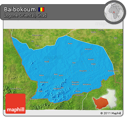 Political 3D Map of Baibokoum, satellite outside