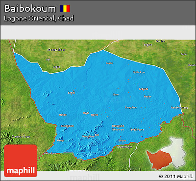Political 3D Map of Baibokoum, satellite outside