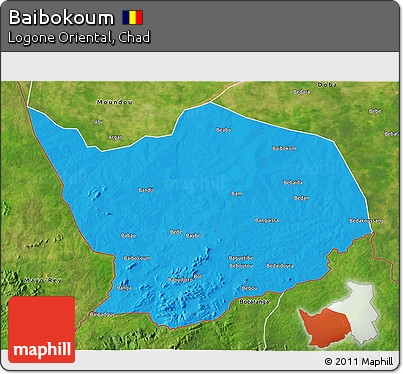 Political 3D Map of Baibokoum, satellite outside