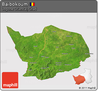 Satellite 3D Map of Baibokoum, cropped outside