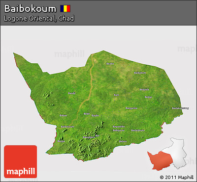 Satellite 3D Map of Baibokoum, cropped outside