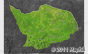 Satellite 3D Map of Baibokoum, darken, desaturated