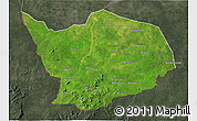 Satellite 3D Map of Baibokoum, darken, semi-desaturated