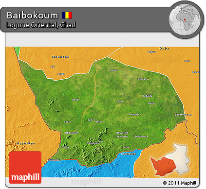 Satellite 3D Map of Baibokoum, political outside