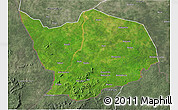 Satellite 3D Map of Baibokoum, semi-desaturated