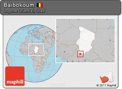 Gray Location Map of Baibokoum, highlighted country, within the entire country