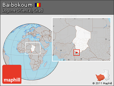 Gray Location Map of Baibokoum, highlighted country, within the entire country