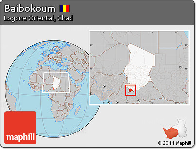 Gray Location Map of Baibokoum, highlighted country, within the entire country