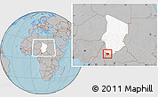 Gray Location Map of Baibokoum, highlighted country, within the entire country, hill shading