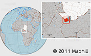 Gray Location Map of Baibokoum, highlighted country, highlighted parent region, hill shading