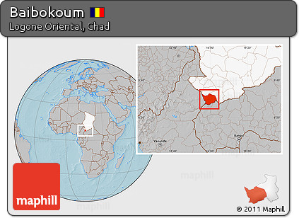 Gray Location Map of Baibokoum, highlighted country, hill shading