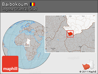 Gray Location Map of Baibokoum, highlighted country, hill shading