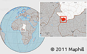 Gray Location Map of Baibokoum, highlighted country, hill shading