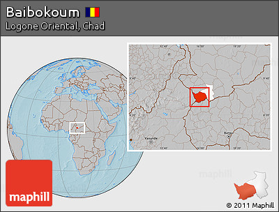 Gray Location Map of Baibokoum, highlighted parent region, hill shading