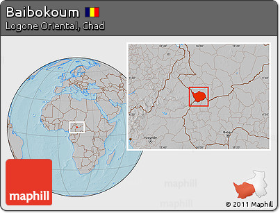 Gray Location Map of Baibokoum, hill shading