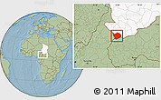 Savanna Style Location Map of Baibokoum, highlighted country, hill shading